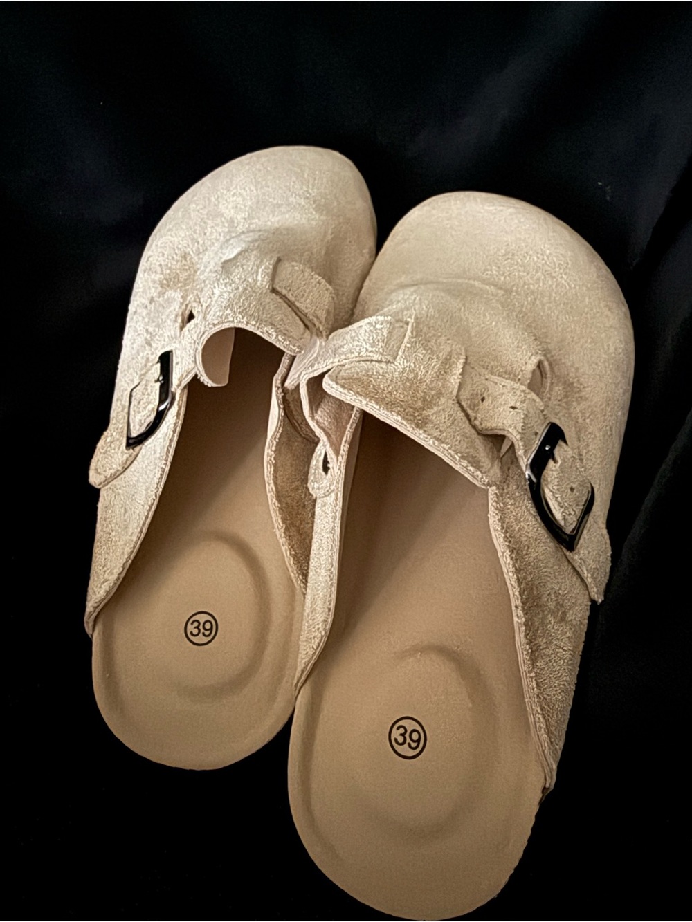 Neutral Beige Suede Slip-On Clog with Buckle - Women